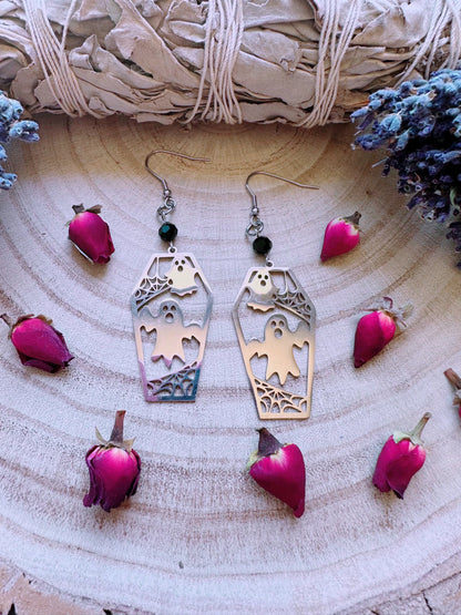 Stainless Steel Haunt Me Coffin Earrings