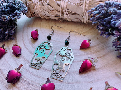 Stainless Steel Haunt Me Coffin Earrings