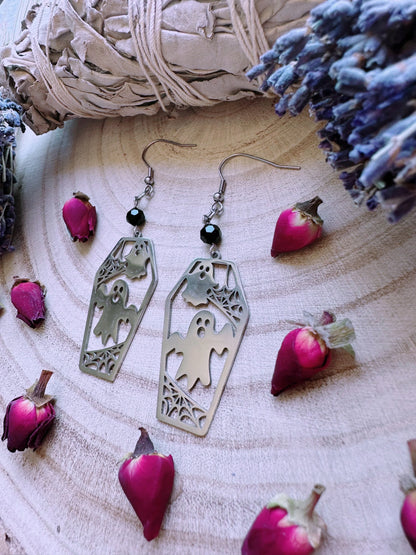 Stainless Steel Haunt Me Coffin Earrings