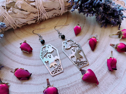 Stainless Steel Haunt Me Coffin Earrings