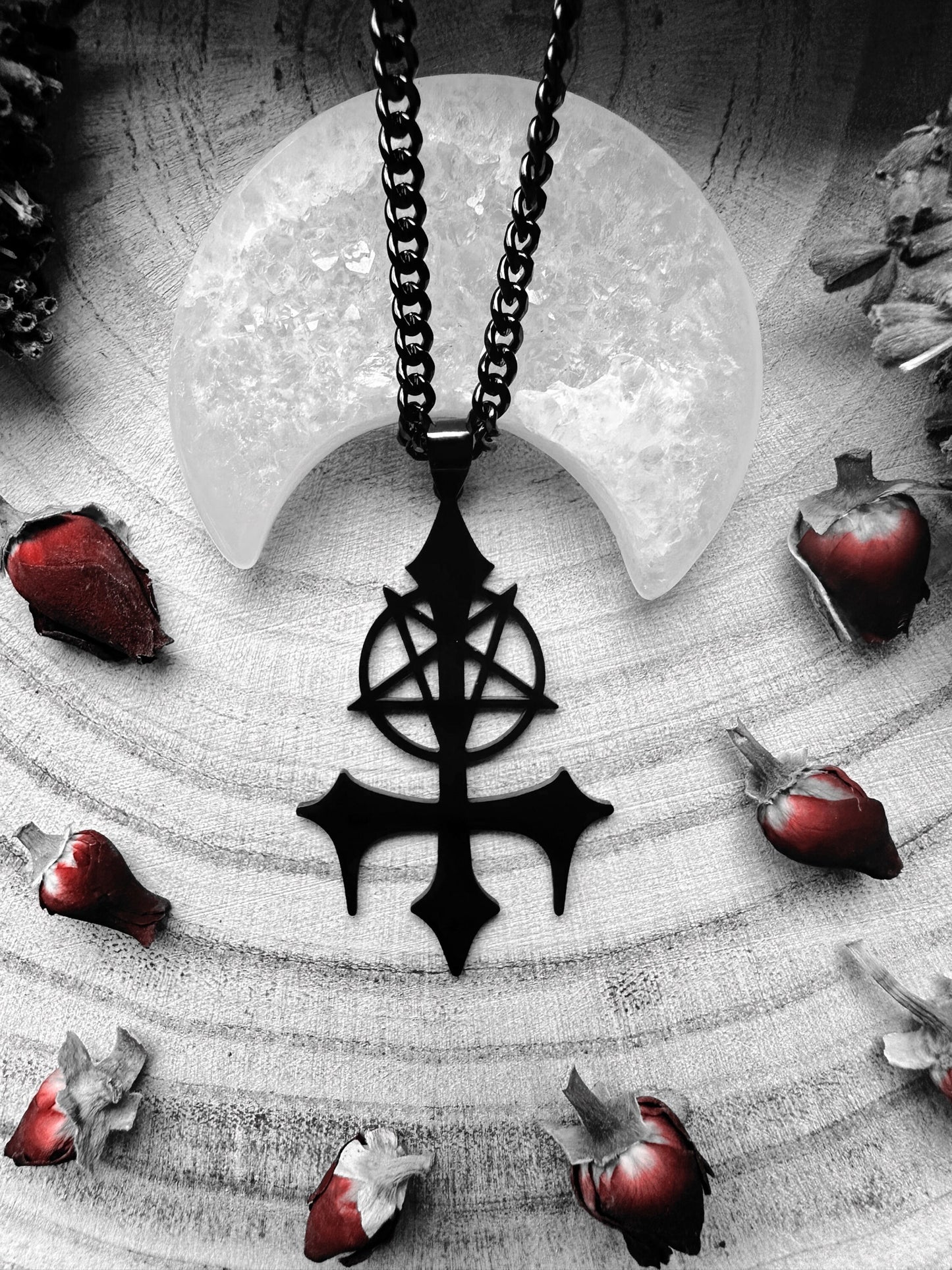 Stainless Steel Black Inverted Cross & Pentagram Necklace