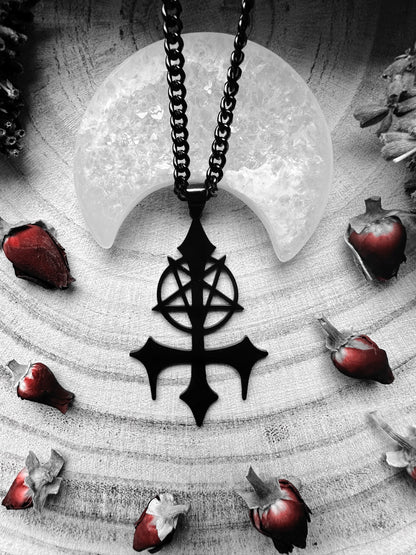 Stainless Steel Black Inverted Cross & Pentagram Necklace