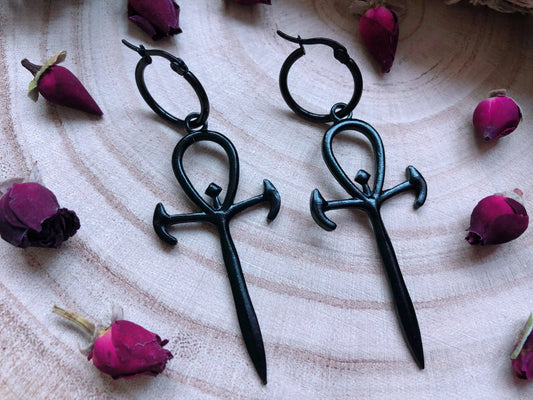 Ankh Of The Underworld Hoop Earrings