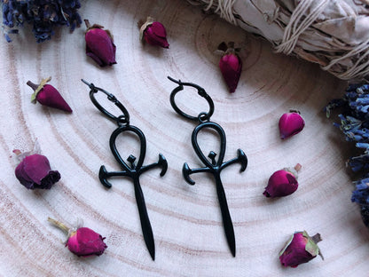 Ankh Of The Underworld Hoop Earrings