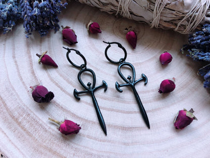 Ankh Of The Underworld Hoop Earrings