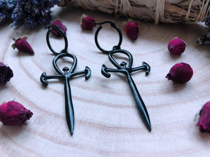 Ankh Of The Underworld Hoop Earrings