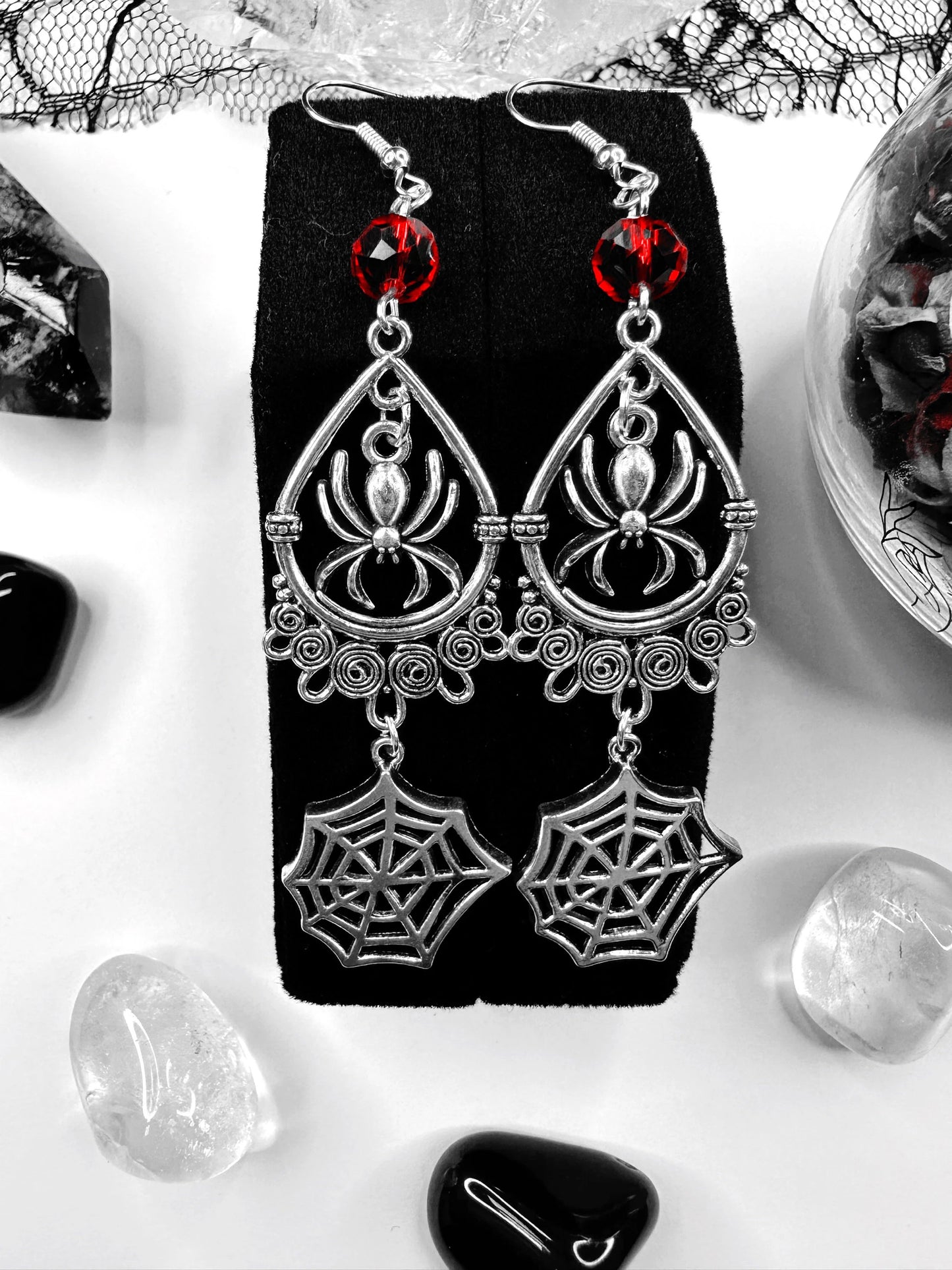 Arachne's Web Spider Earrings