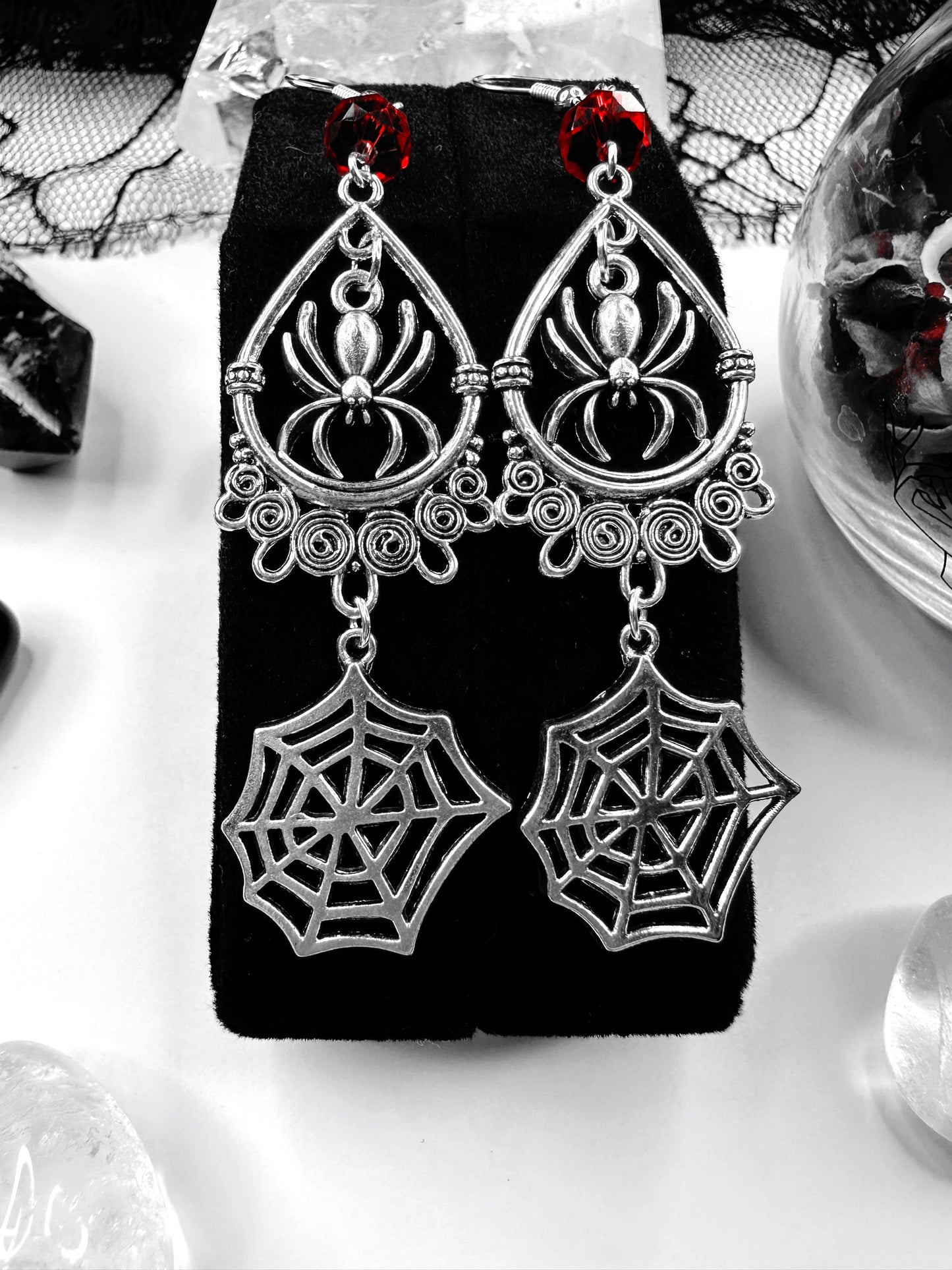 Arachne's Web Spider Earrings