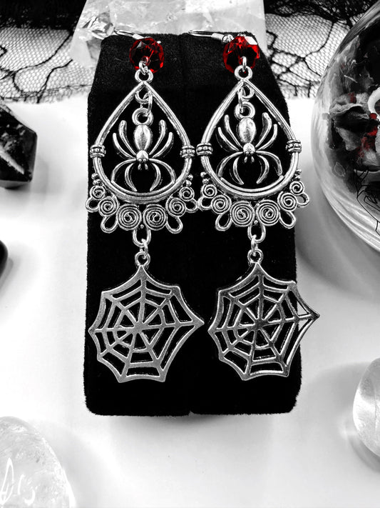 Arachne's Web Spider Earrings