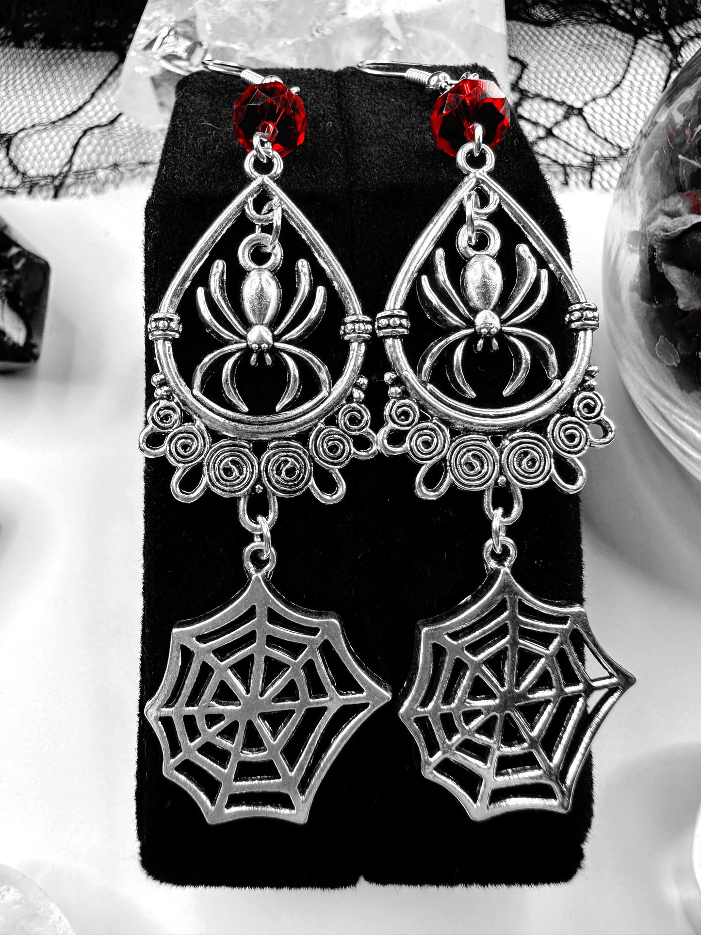 Arachne's Web Spider Earrings