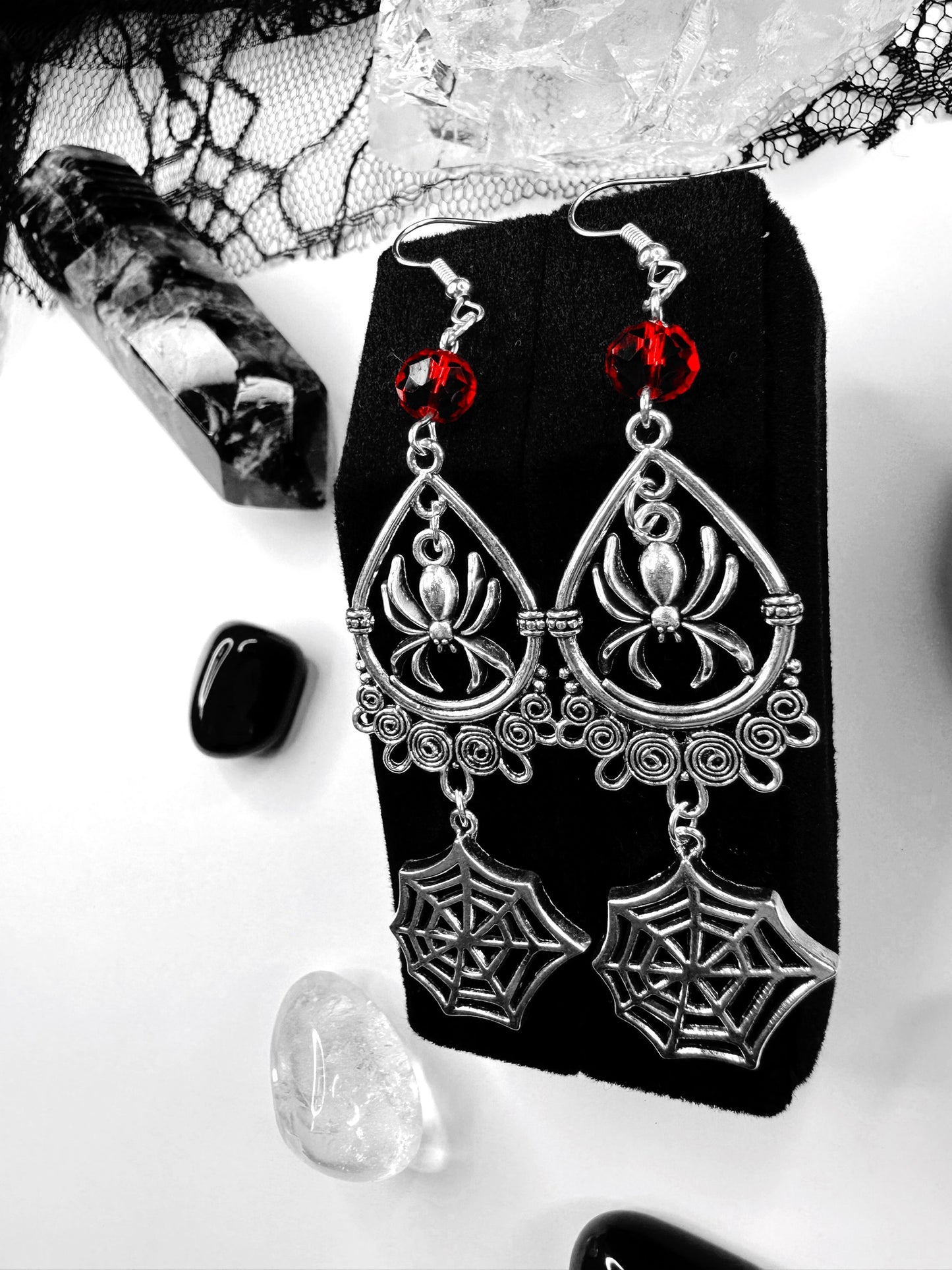 Arachne's Web Spider Earrings