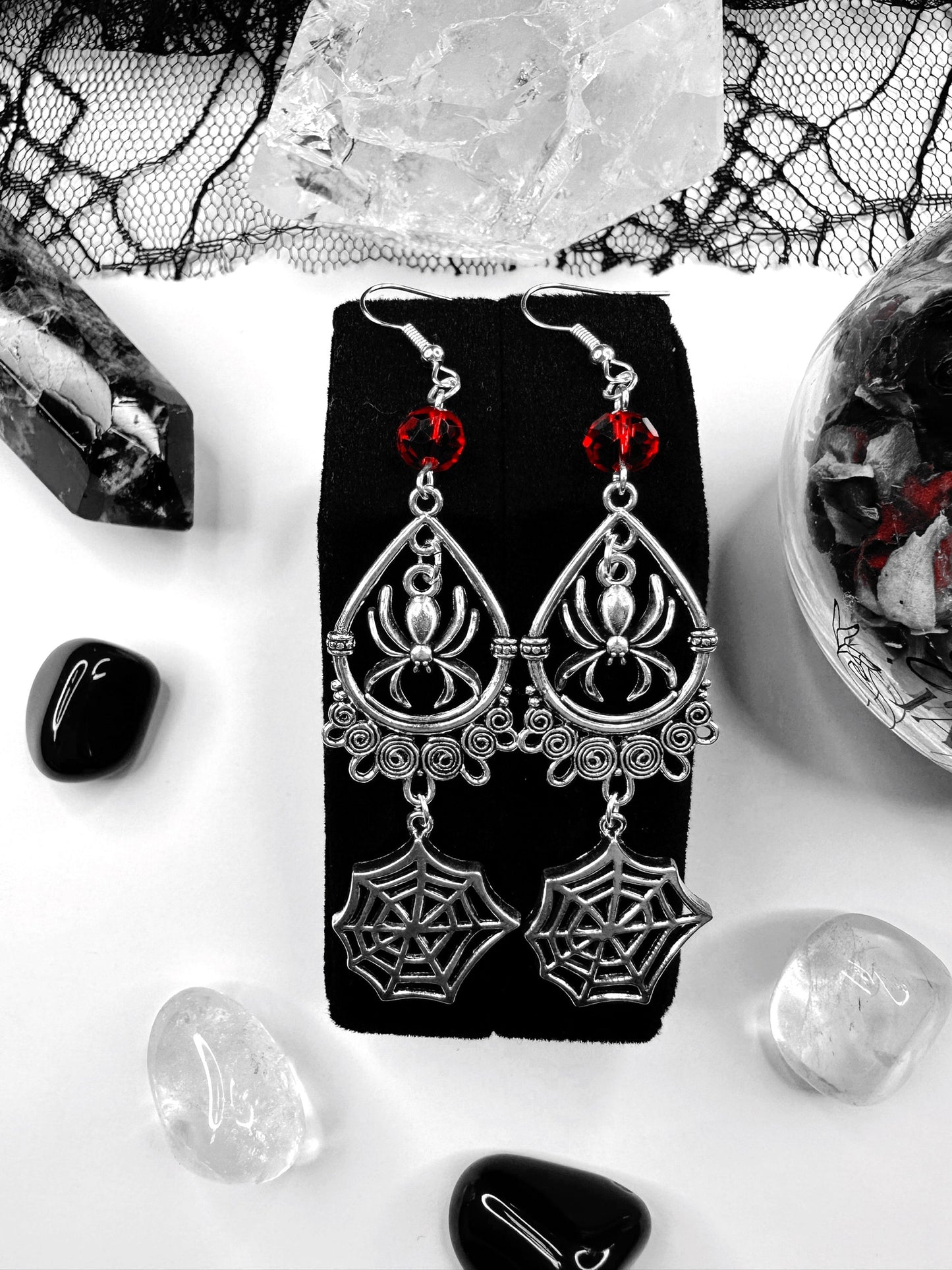 Arachne's Web Spider Earrings