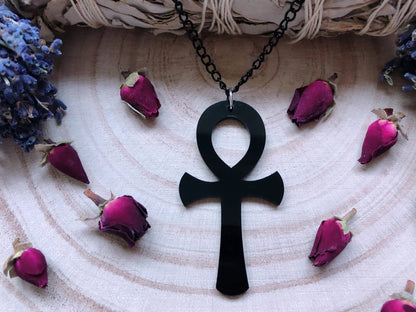 Acrylic Black Ankh Necklace