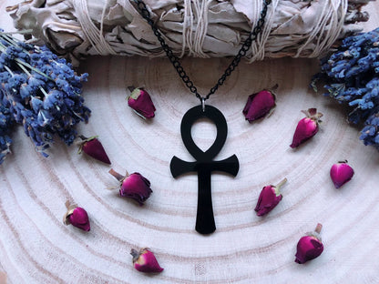 Acrylic Black Ankh Necklace