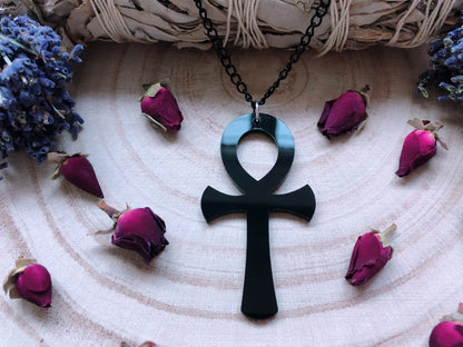 Acrylic Black Ankh Necklace