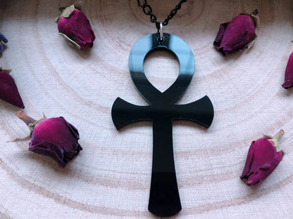 Acrylic Black Ankh Necklace