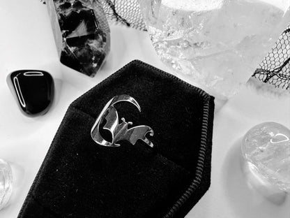 Stainless Steel Crescent Moon & Bat Ring