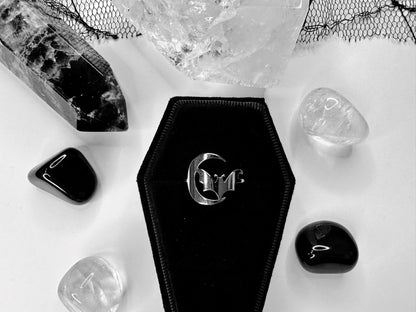 Stainless Steel Crescent Moon & Bat Ring