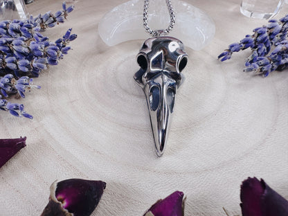 Stainless Steel Nevermore Raven Skull Necklace