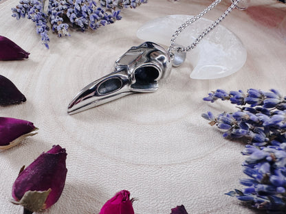 Stainless Steel Nevermore Raven Skull Necklace