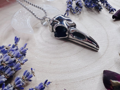 Stainless Steel Nevermore Raven Skull Necklace