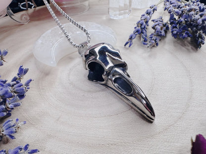 Stainless Steel Nevermore Raven Skull Necklace
