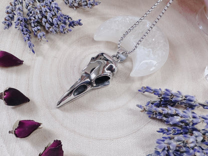 Stainless Steel Nevermore Raven Skull Necklace