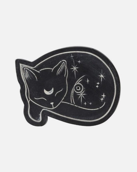 Resin Sleeping Black Cat Incense Holder