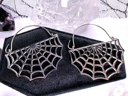Stainless Steel Spiderweb Hoop Earrings