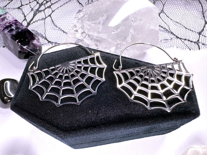 Stainless Steel Spiderweb Hoop Earrings