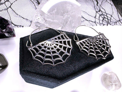 Stainless Steel Spiderweb Hoop Earrings