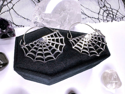 Stainless Steel Spiderweb Hoop Earrings