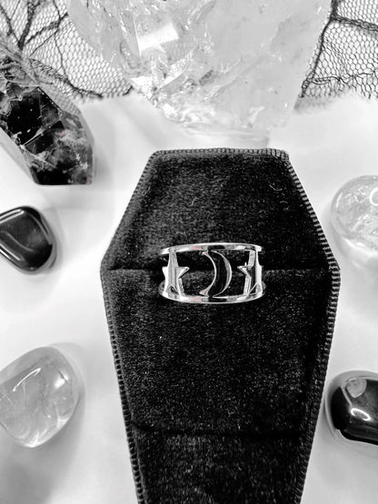 Stainless Steel Moon & Stars Ring